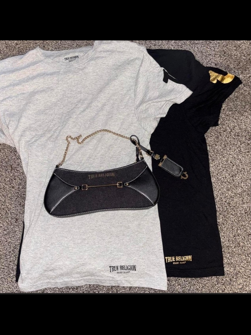 True Religion T-shirt Bundle With Black Shoulder Bag with Gold Hardware